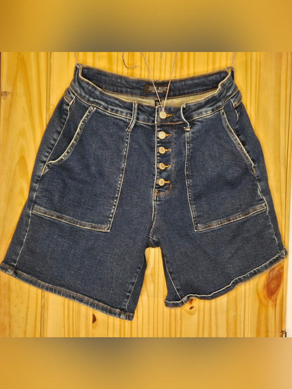 Judy Blue 1XL High Rise Button Fly Denim Shorts – Dark Wash Stretch